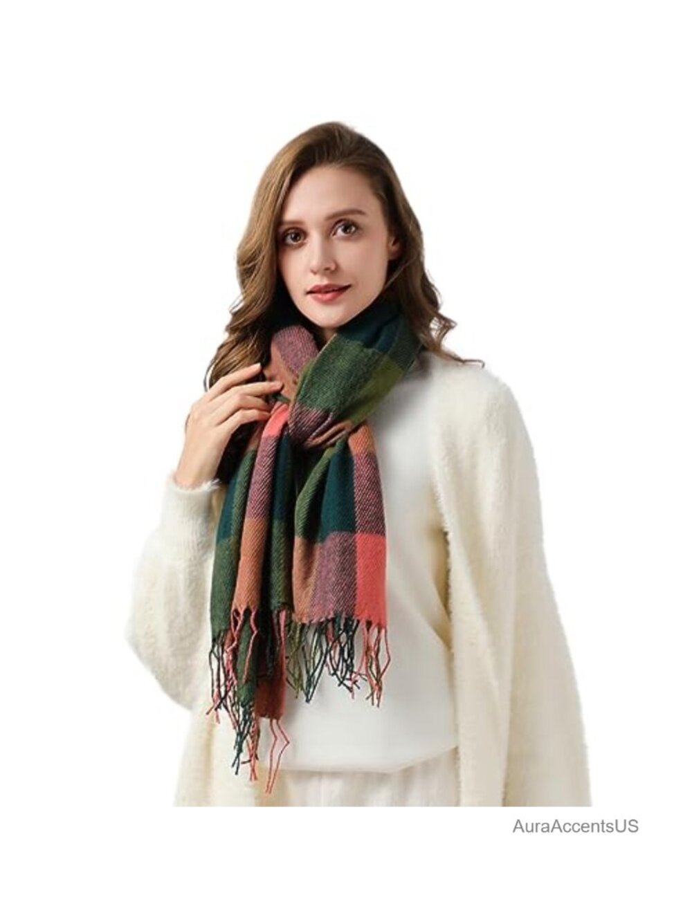 Winter Scarf for Women Plaid Tassel Shawl Wrap Acrylic - Picture 4 of 6